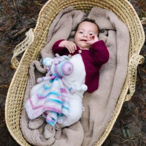 Paars gehaakt babyvestje van alpacawol